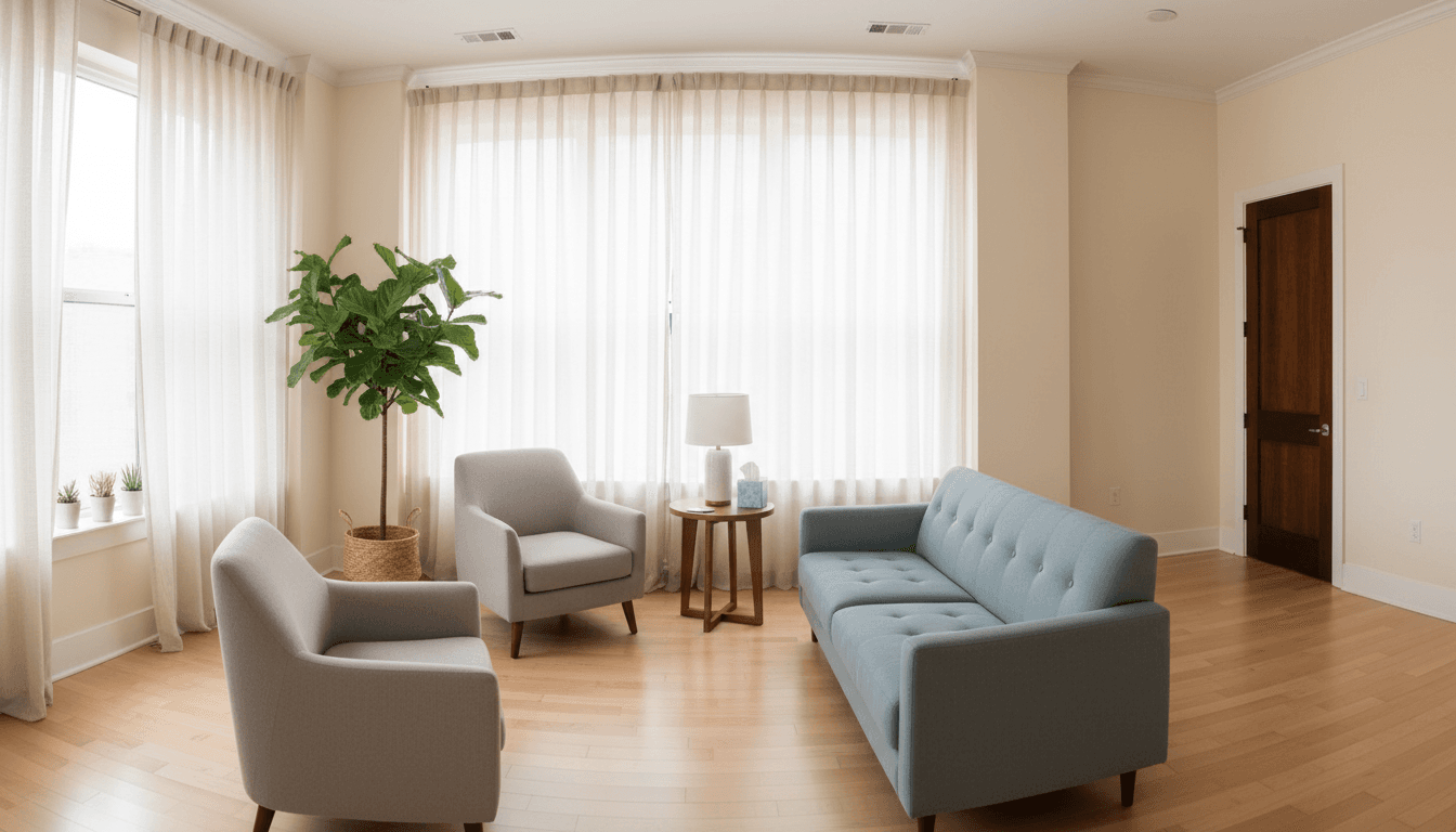 Professional therapy team in modern office with natural lighting